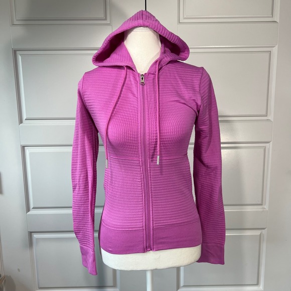 Aura Tops - Aura Fuchsia Purple Full Zip Fitted Activewear Hoodie‎ Jacket Womens XXS